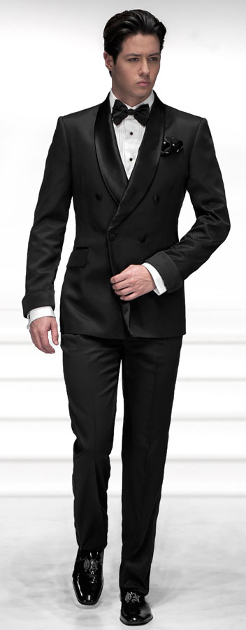 ONGala 351 - Trajes para novio cruzado solapa chal negro