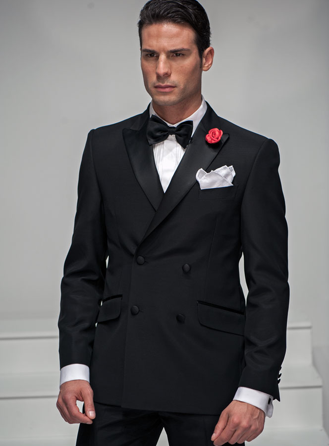 ONGala 352 - Traje para novio cruzado en acetato lana negro