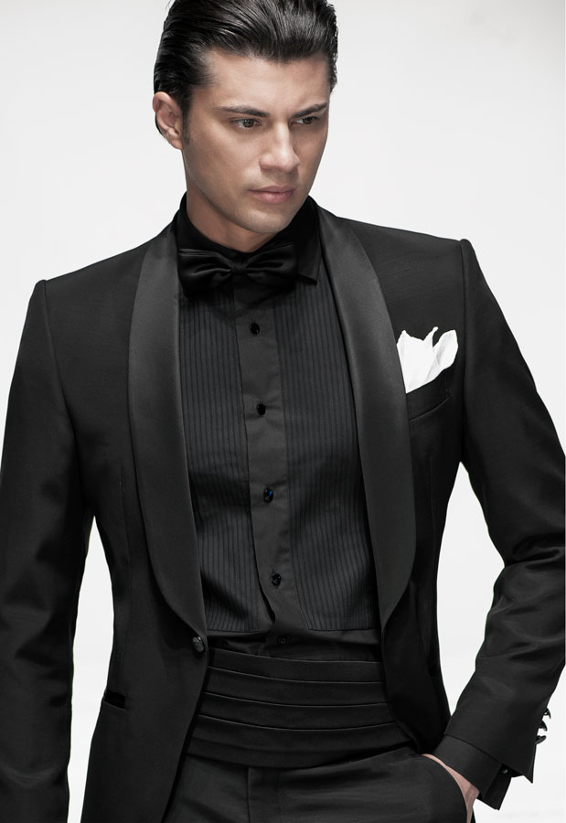 ONGala 183 - Esmoquin con solapa chal negro y accessorios negros