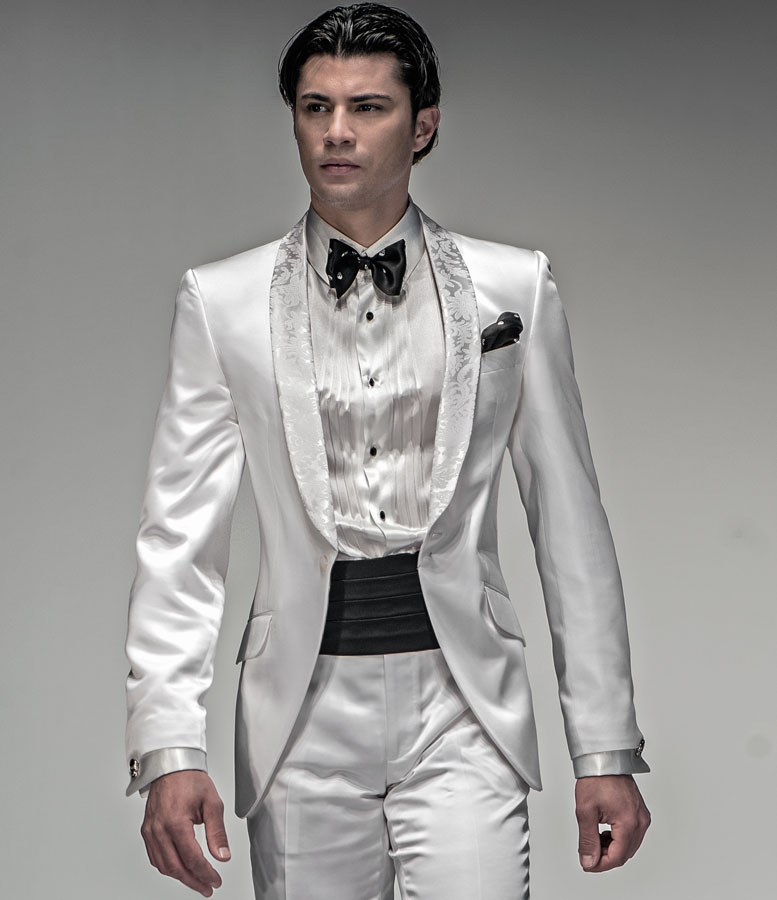 ONGala 457 - Traje moda italiano raso mixto viscosa blanco