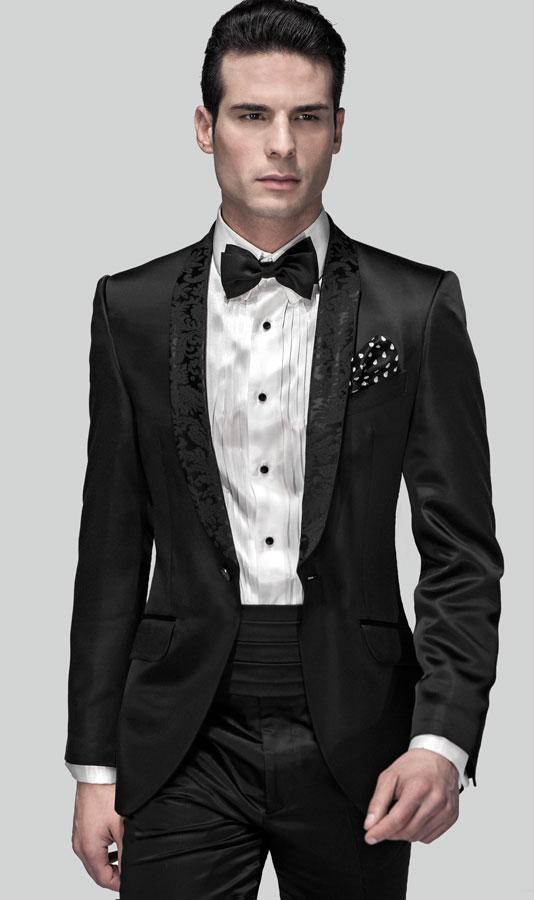 ONGala 466 - Traje moda italiano raso mixto viscosa negro