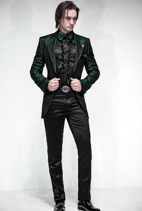 ONGala 500 - Chaqueta de novio seda jacquard fondo negro motivo verde