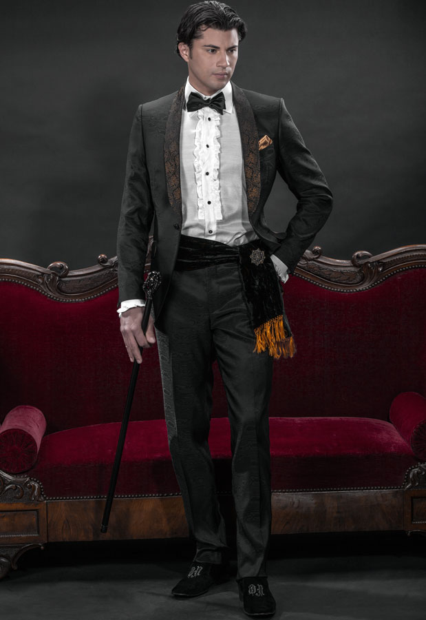 ONGala 465 - Trajes de novio italianos adamascado negro