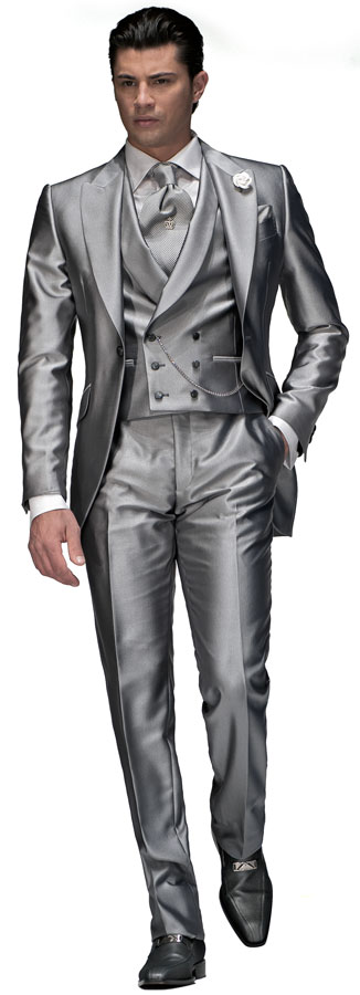 ONGala 411 - Traje de novio italiano semilevita gris plata