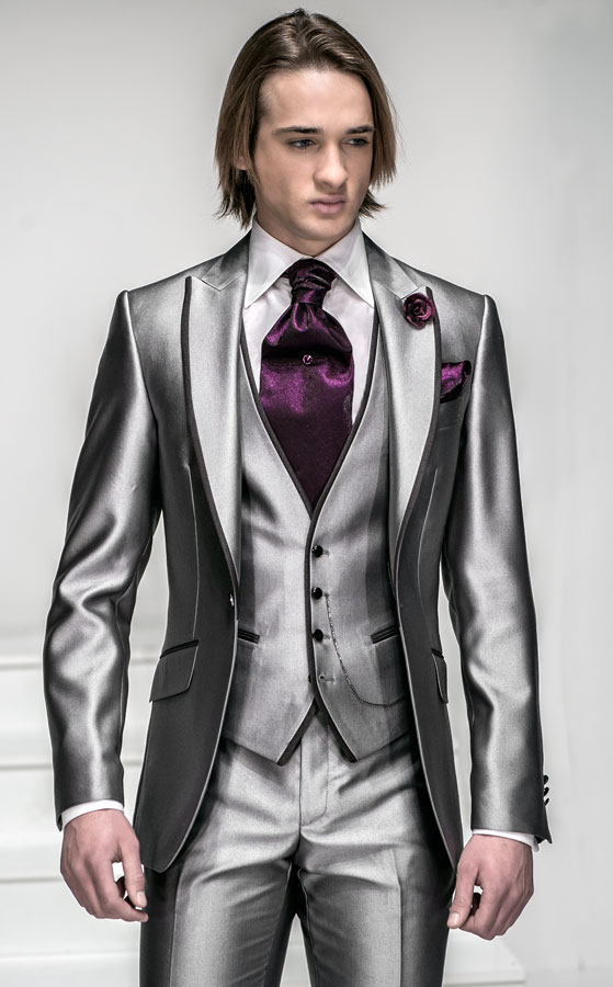 ONGala 413 - Traje de novio italiano mixto viscosa gris claro