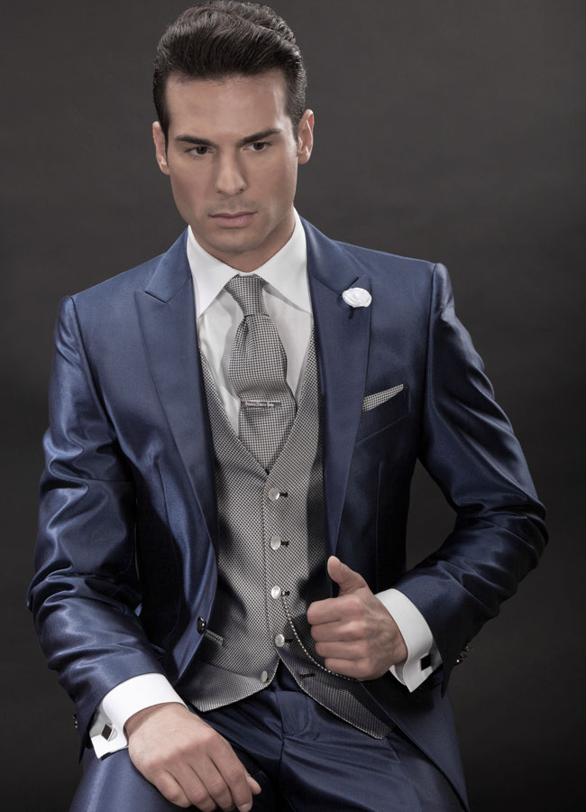 ONGala 29 - Traje de novio italiano mixto viscosa azúl