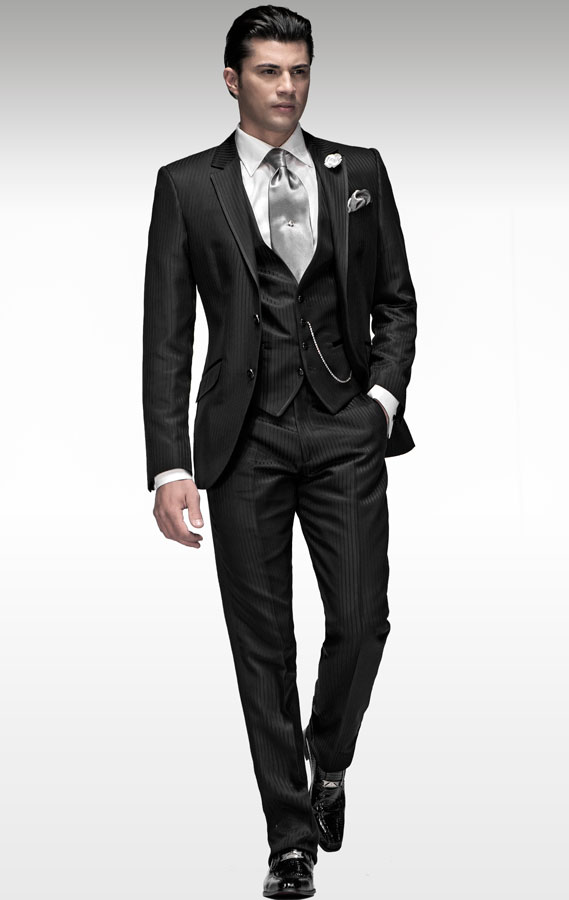 ONGala 70 - Traje de novio italiano con chaleco en acetato viscosa negro