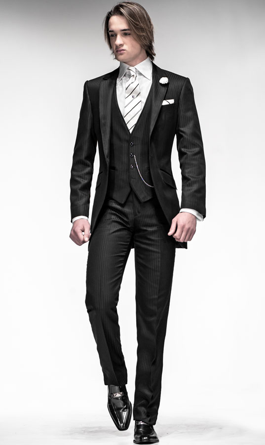 ONGala 46 - Traje de novio italiano semilevita acetato viscosa rayas negro