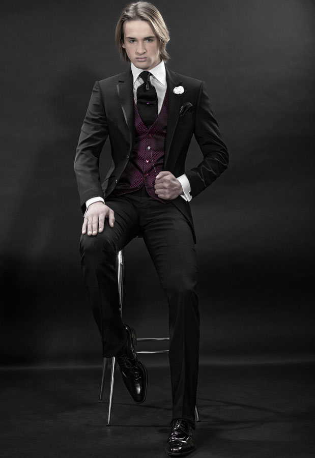 ONGala 36 - Traje de novio italiano en acetato lana negro