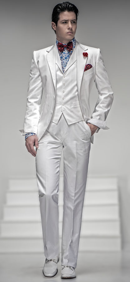 ONGala 230 - Traje de novio italianos 3 piezas en algodón blanco