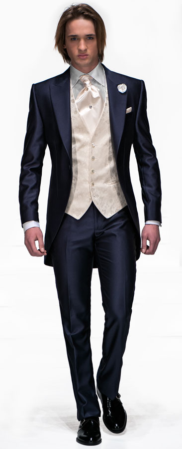 ONGala 488 - Trajes de novio con semilevita Redingote en mixto viscosa azúl
