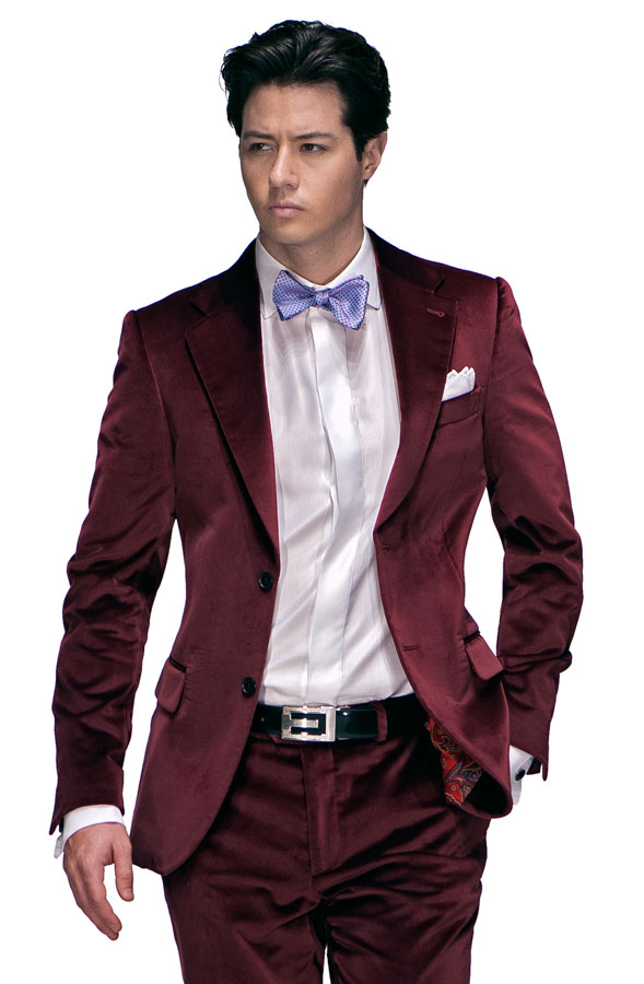ONGala 384 - Traje de novio italiano en terciopelo Bordeaux