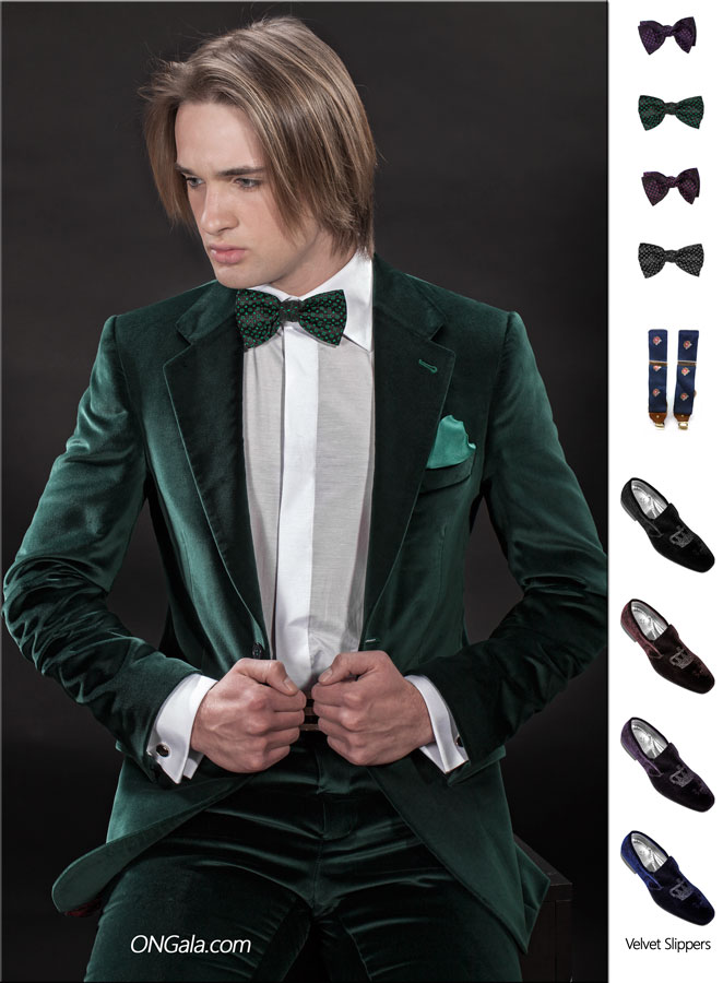 ONGala 386 - Traje de novio italiano en terciopelo verde