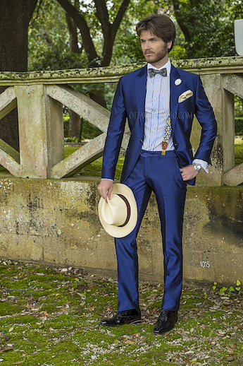 ONGala 1015 - Traje de novio italiano shantung mixto seda azúl royal