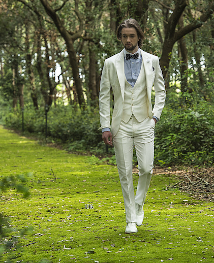 ONGala 1016 - Traje de novio italiano shantung mixto seda blanco