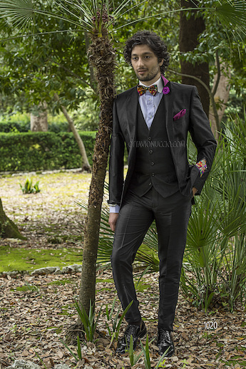 ONGala 1020 - Trajes para novio con chaleco seda shantung negro