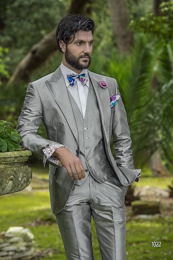 ONGala 1022 - Traje de novio con chaleco seda shantung gris perla