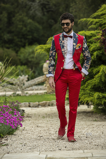 ONGala 1030 - Trajes de novio patchwork raso algodón rojo