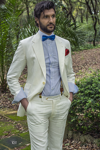 ONGala 1031 - Trajes para novio lino blanco