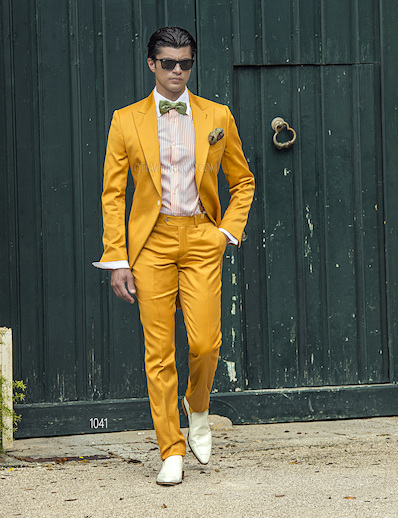 ONGala 1041 - Traje de novio semilevita raso algodón oro