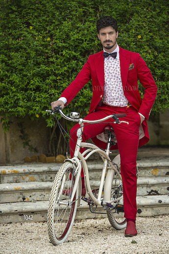 ONGala 1042 - Trajes de novio semilevita raso algodón rojo