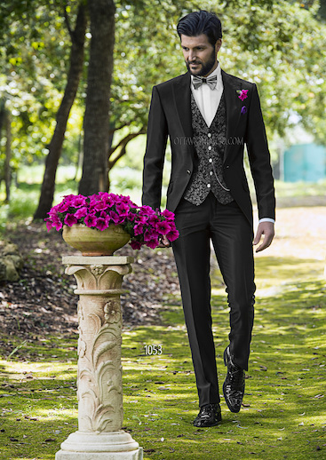 ONGala 1053 - Traje de novio italiano semilevita en ottoman negro