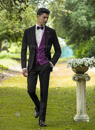 ONGala 1062 - Trajes de novio italiano en acetato lana negro
