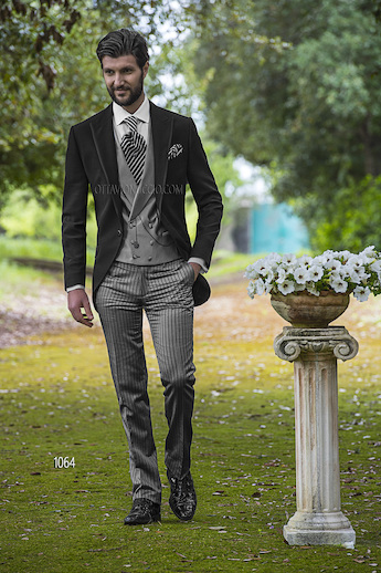 ONGala 1064 - Traje de novio italiano semilevita negro
