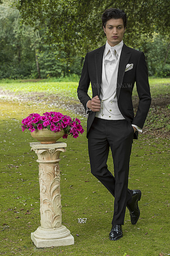 ONGala 1067 - Traje de novio italiano modelo semilevita en acetato lana negro