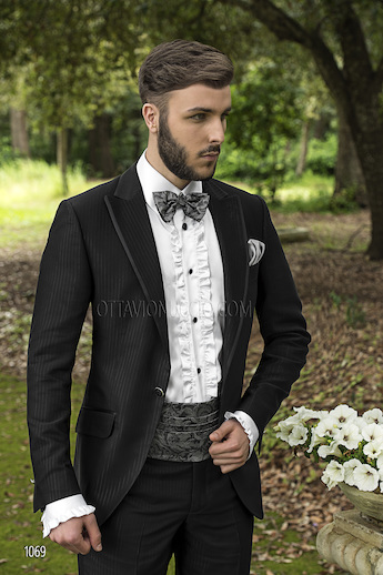 ONGala 1069 - Traje de novio italiano rayas acetato viscosa negro