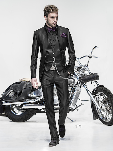 ONGala 1071 - Trajes para novio ottoman negro cuello Mao con pasamanería