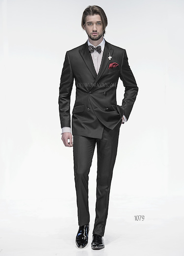 ONGala 1079 - Traje para novio cruzado mixto viscosa negro