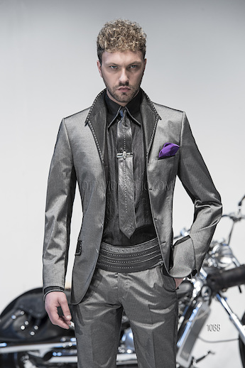 ONGala 1088 - Trajes para novio de rayas gris metálico