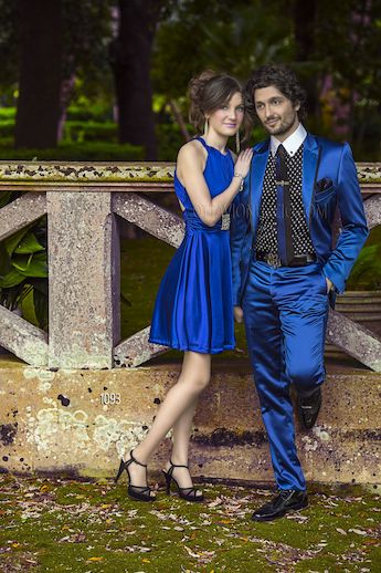 ONGala 1093 - Trajes para novio raso azúl royal