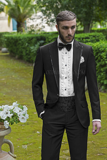 ONGala 1108 - Trajes de novio italianos acetato lana negro