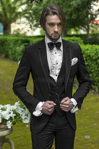 ONGala 1109 - Traje de novio negro con strass