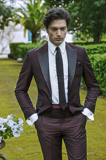 ONGala 1113 - Traje de novio italiano mixto viscosa lana mohair bordeaux