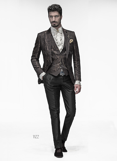 ONGala 1122 - Trajes para novio con chaqueta marrón adamascado
