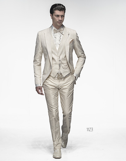ONGala 1123 - Trajes para novio con chaqueta jacquard blanca