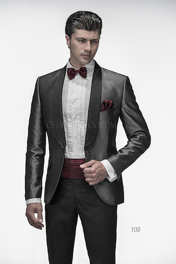 ONGala 1130 - Trajes de novio con chaqueta efecto jeans negro plata