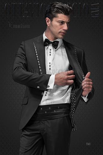ONGala 1141 - Traje de novio italiano negro en mixto poliéster viscosa