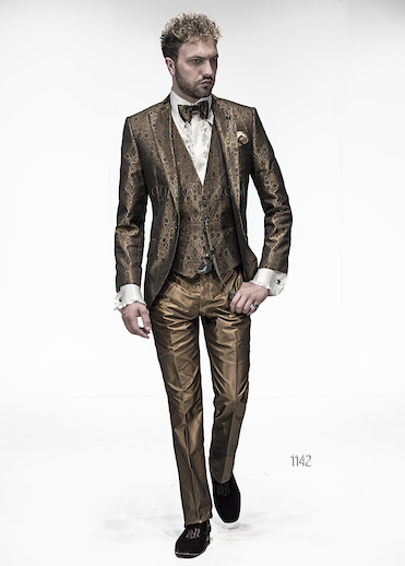ONGala 1142 - Trajes de novio italianos con chaqueta jacquard oro