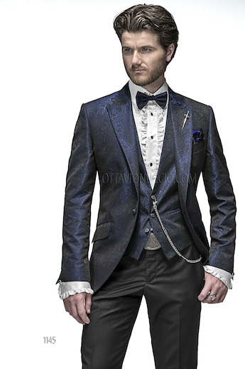 ONGala 1145 - Trajes de novio con chaqueta jacquard azúl
