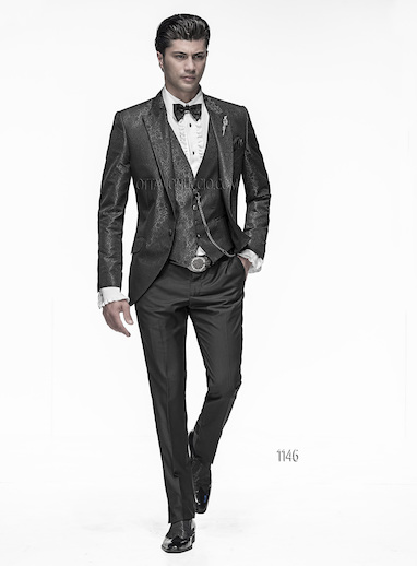 ONGala 1146 - Trajes de novio con chaqueta jacquard gris oscuro