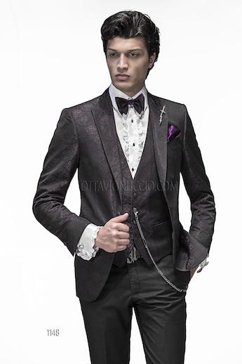 ONGala 1148 - Traje de novio con chaqueta jacquard negro - viola