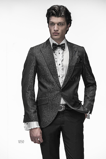 ONGala 1150 - Traje para novio con chaqueta jacquard negro gris