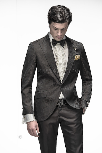 ONGala 1151 - Traje para novio con chaqueta jacquard negro oro