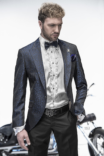 ONGala 1153 - Trajes para novio con chaqueta jacquard negro azúl