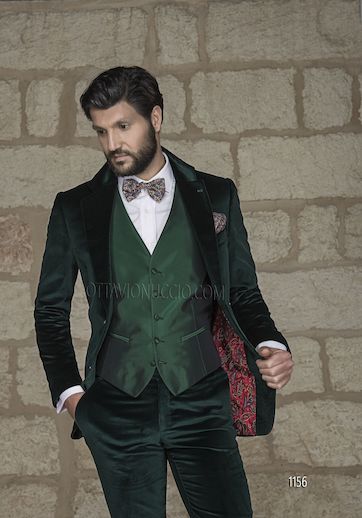 ONGala 1156 - Traje de novio italiano en terciopelo algodón verde