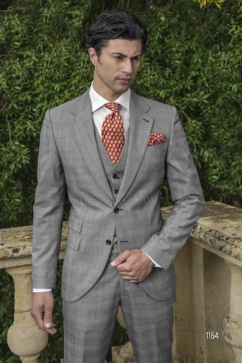 ONGala 1164 - Traje de novio mixto lana príncipe de Gales gris